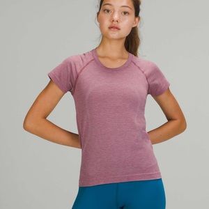 lululemon athletica Pink Striped Short Sleeve Tee